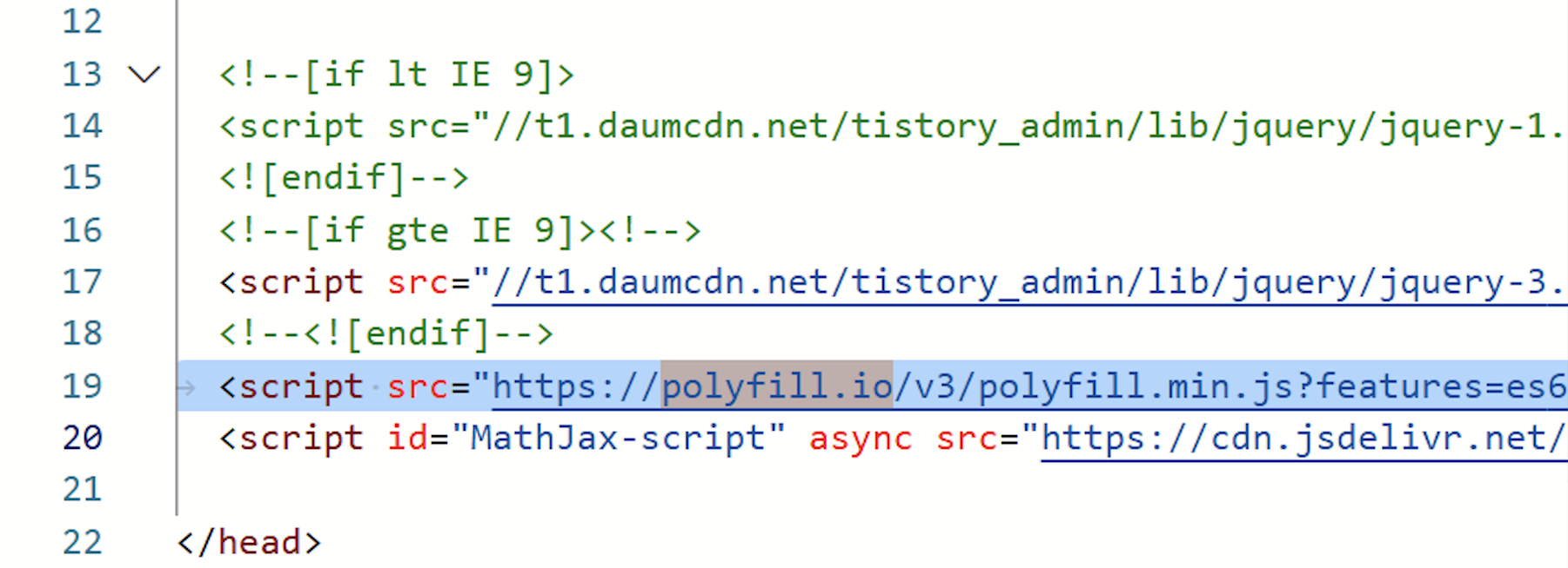 구버전 #1 스킨 HTML — 19행 polyfill.io 라인 존재